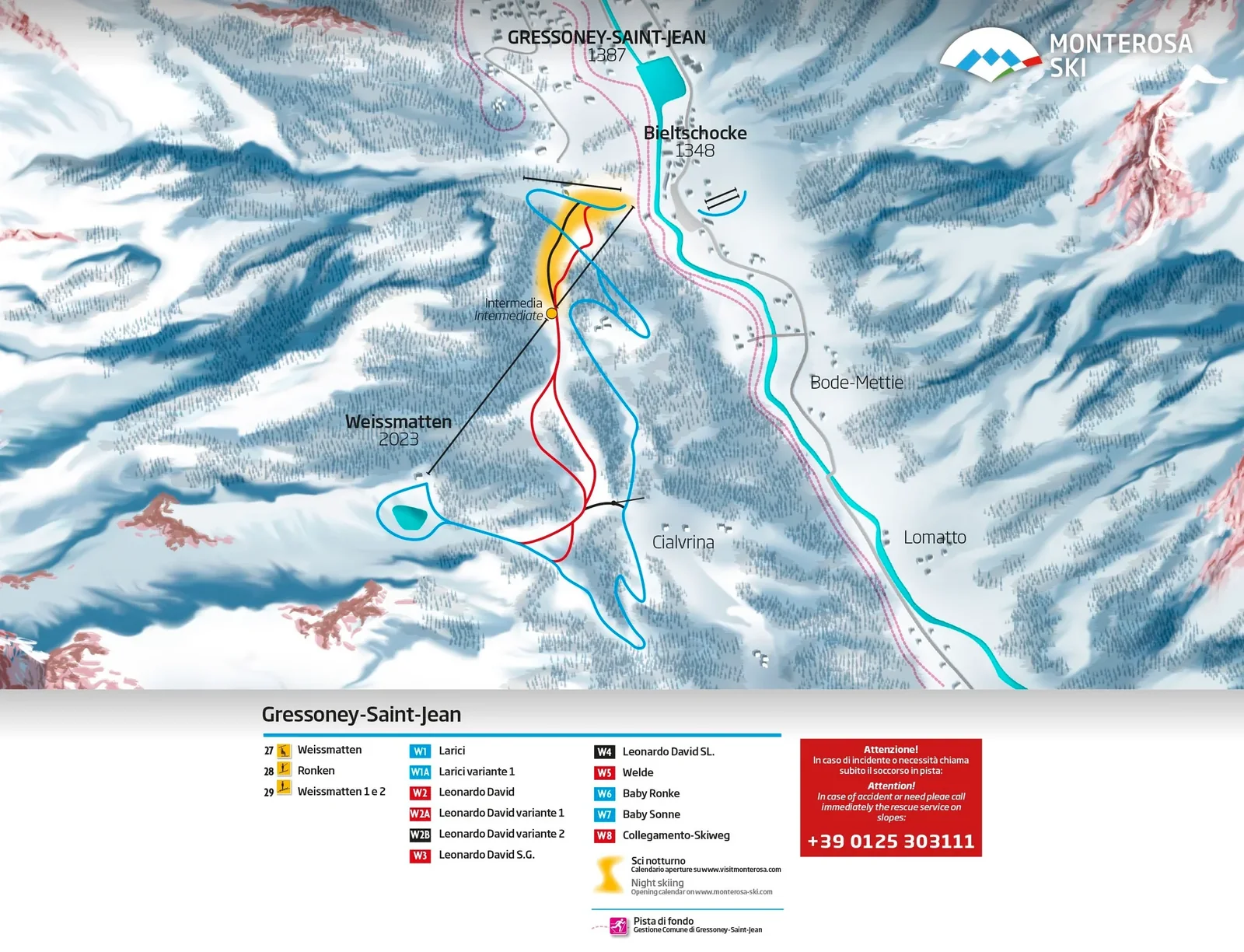 Gressoney-Saint-Jean - Monterosa Ski ski resort trail map