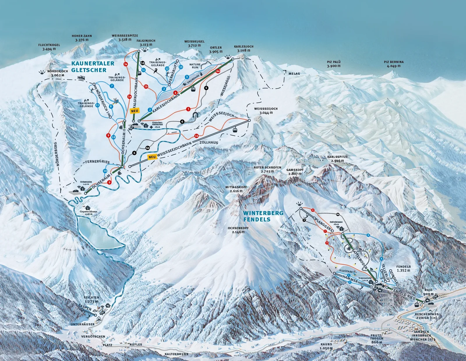 Схема склонов курорта Kaunertaler Glacier