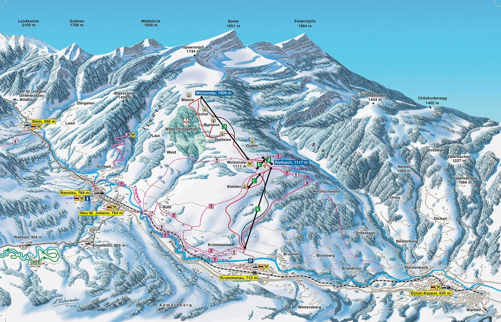 Схема склонов курорта Krummenau - Wolzenalp/Toggenburg