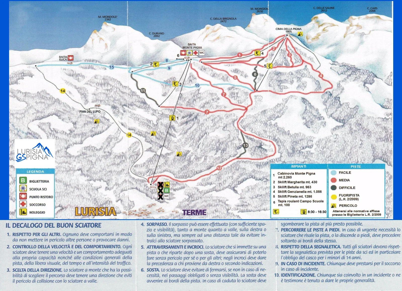Lurisia - Monte Pigna ski resort trail map
