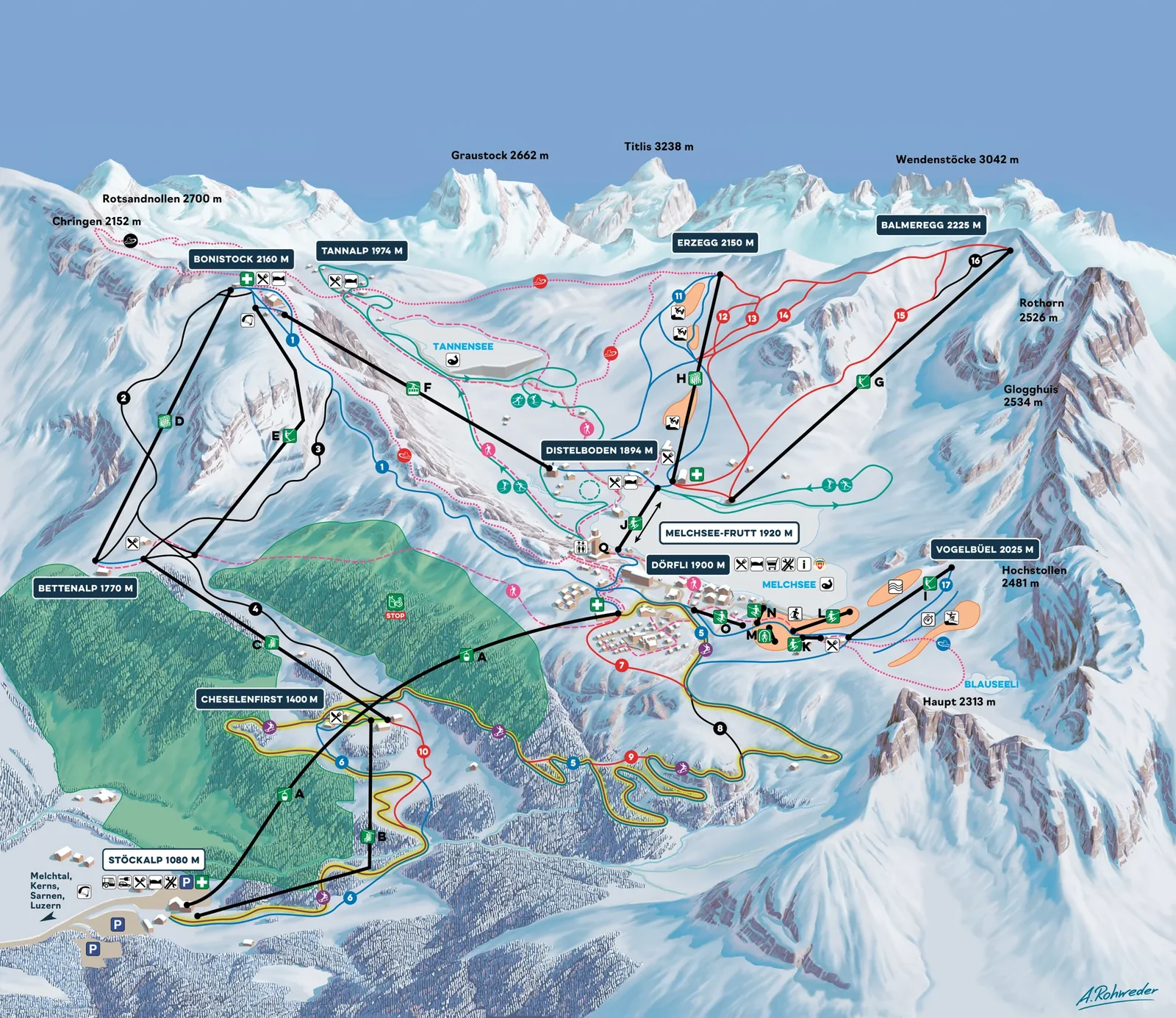 Melchsee - Frutt ski resort trail map