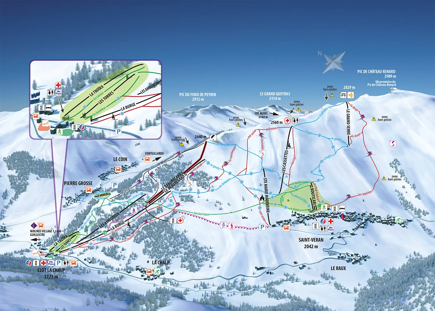Molines en Queyras ski resort trail map