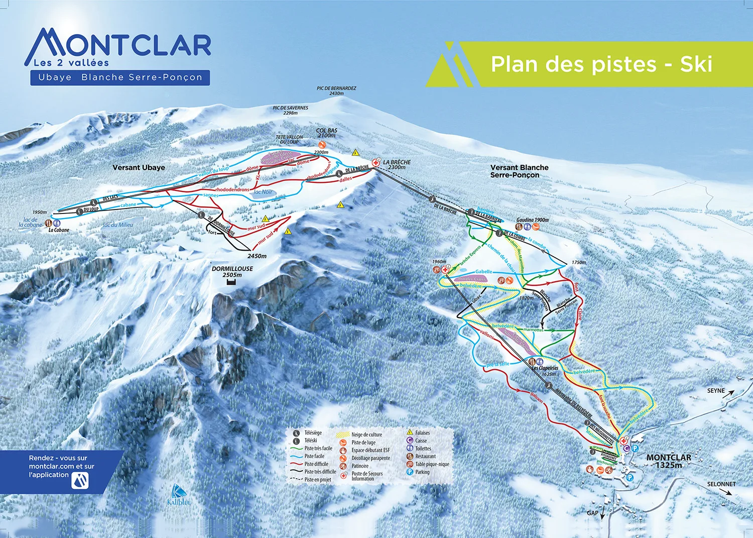 Схема склонов курорта Montclar les 2 vallées