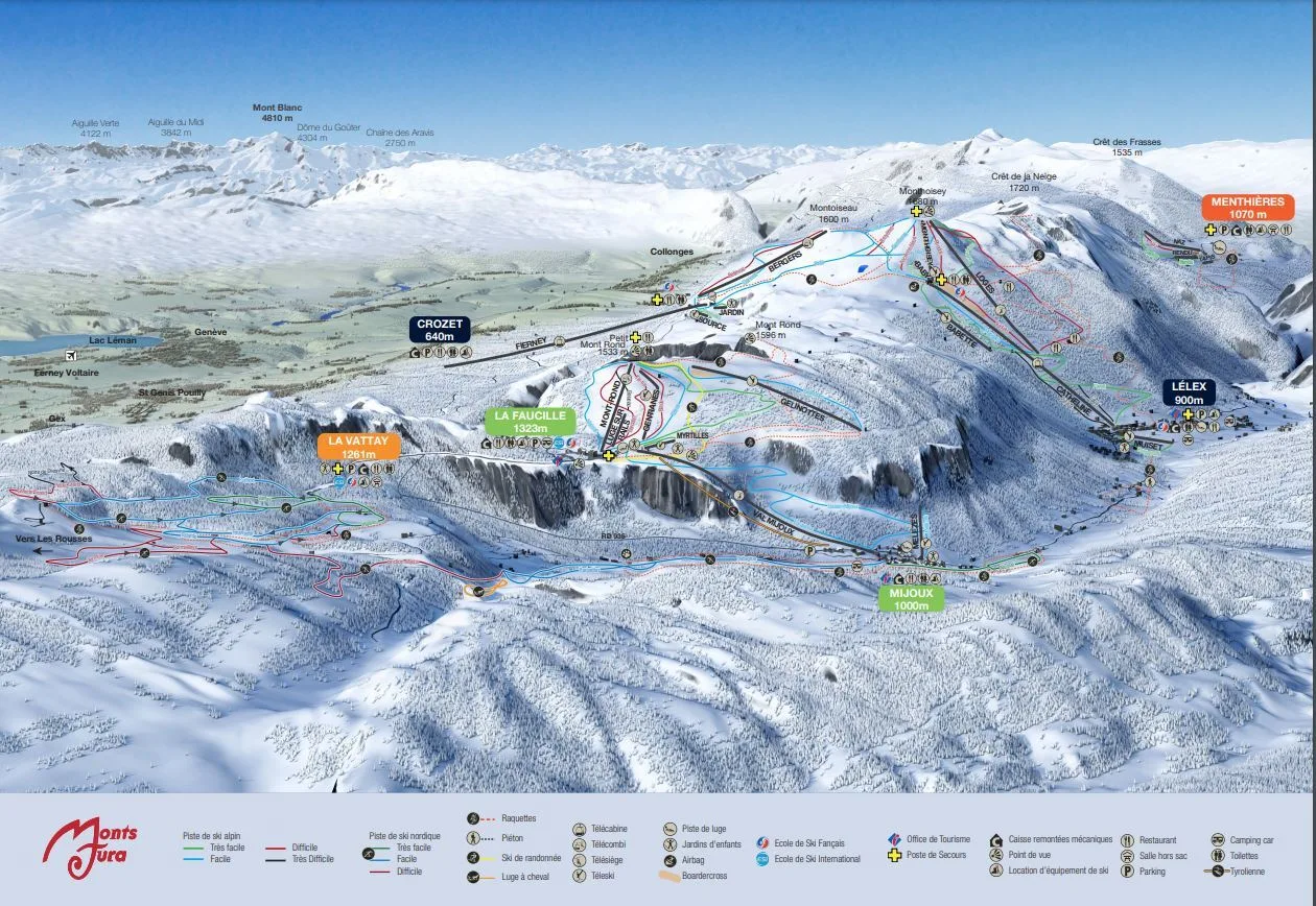 Схема склонов курорта Monts Jura