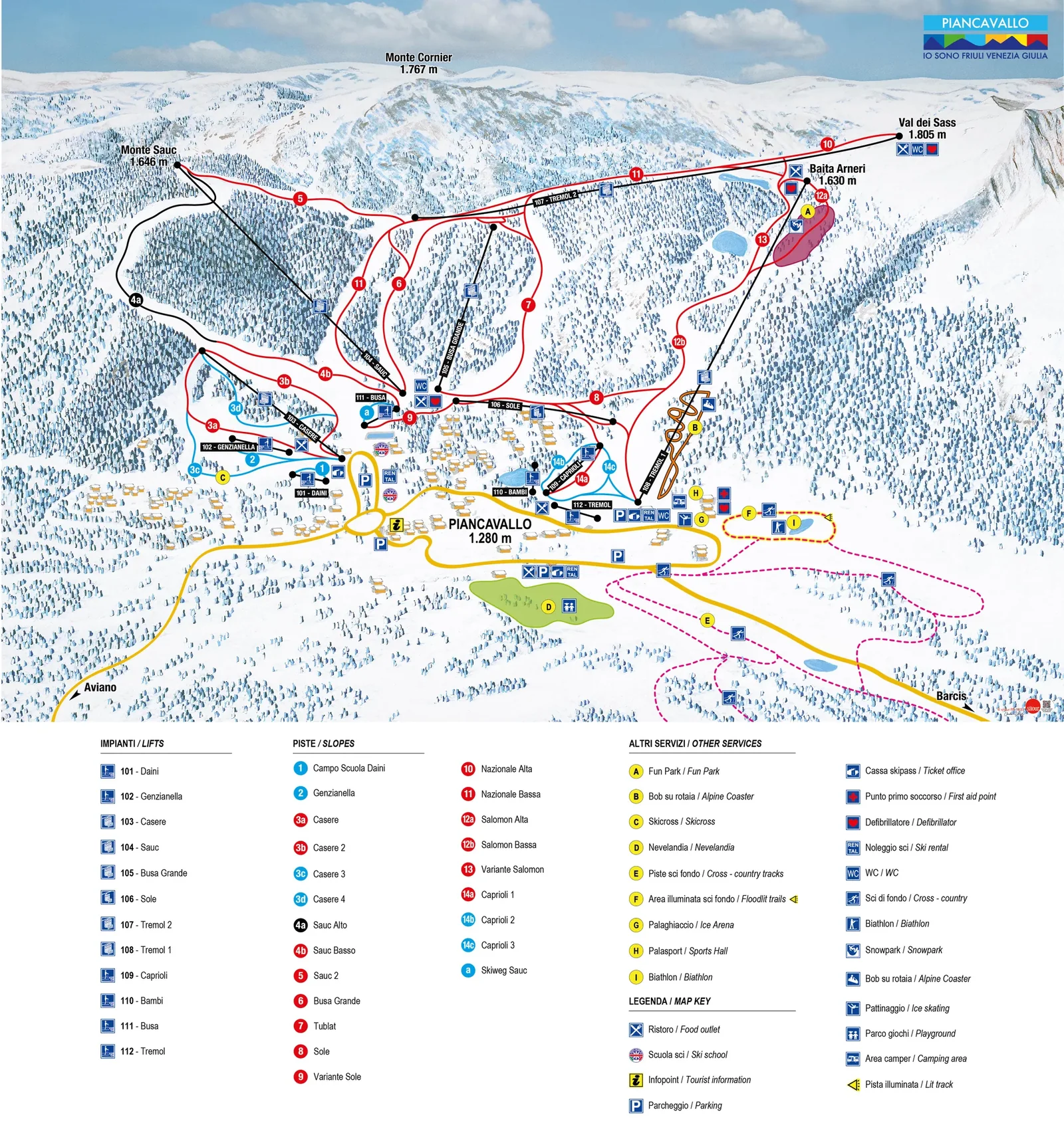 Piancavallo ski resort trail map