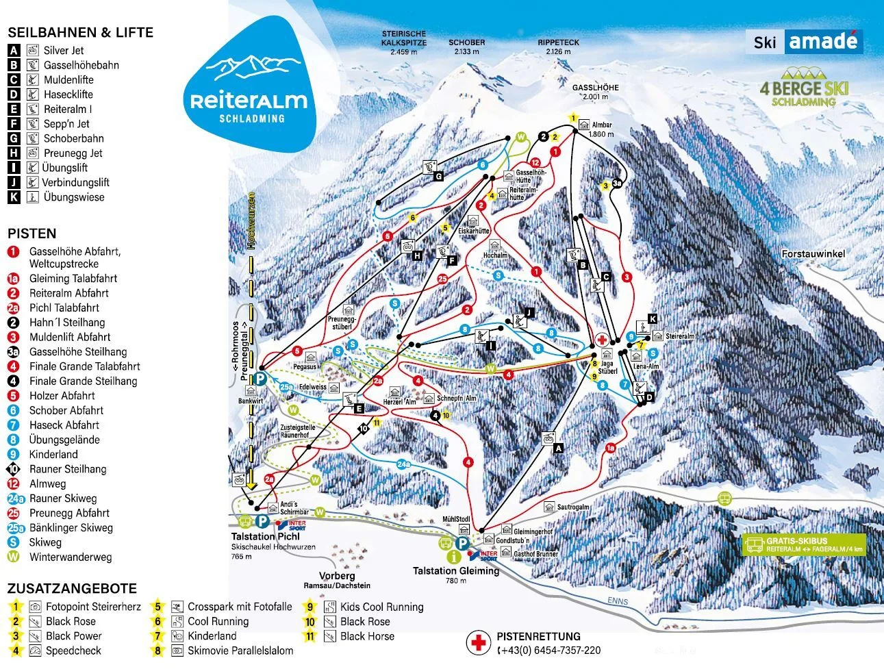 Reiteralm - Pichl - Mandling ski resort trail map