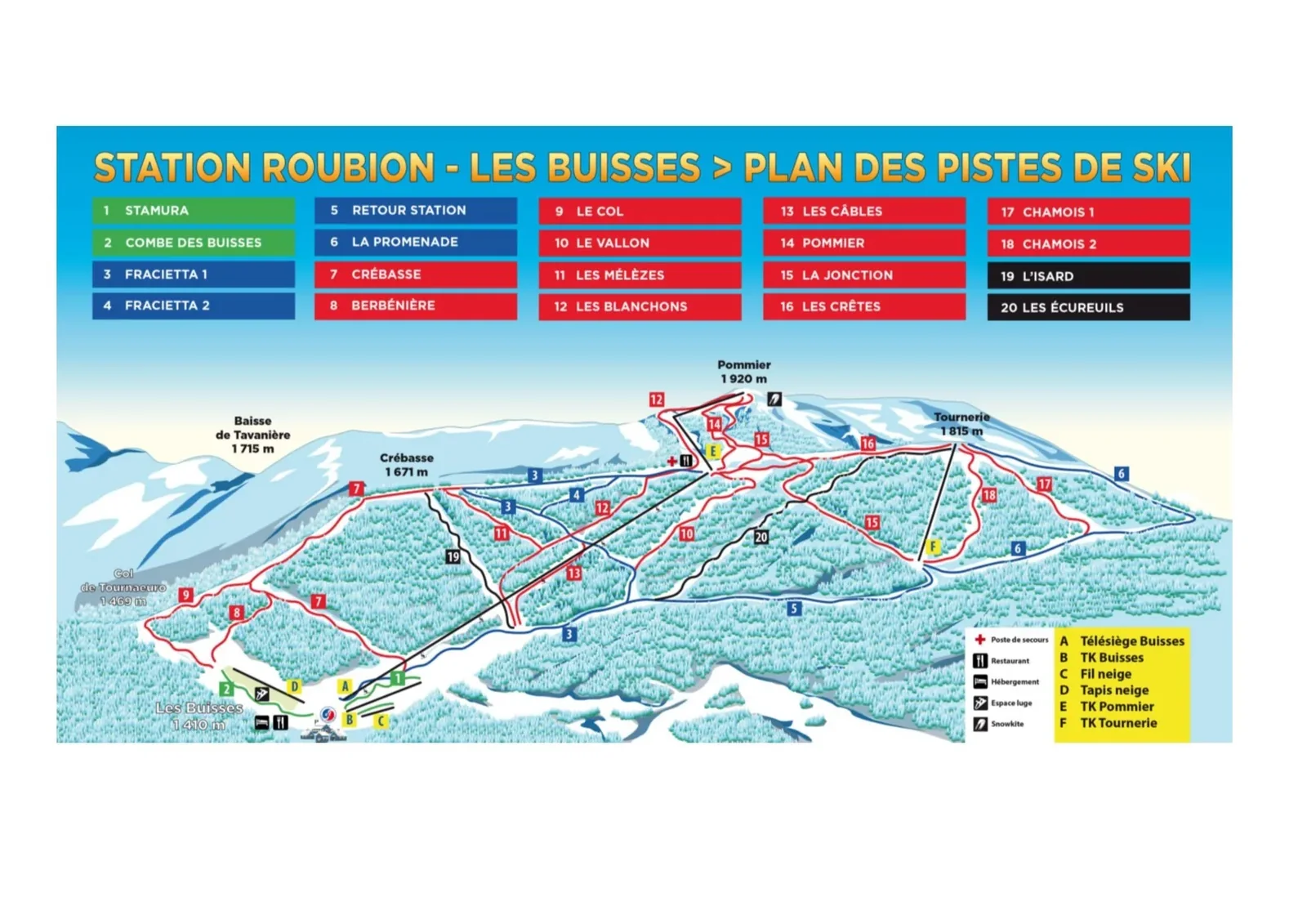 Roubion - Les Buisses ski resort trail map