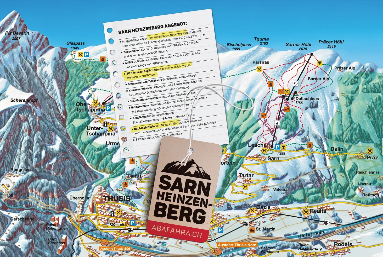 Sarn - Heinzenberg ski resort trail map