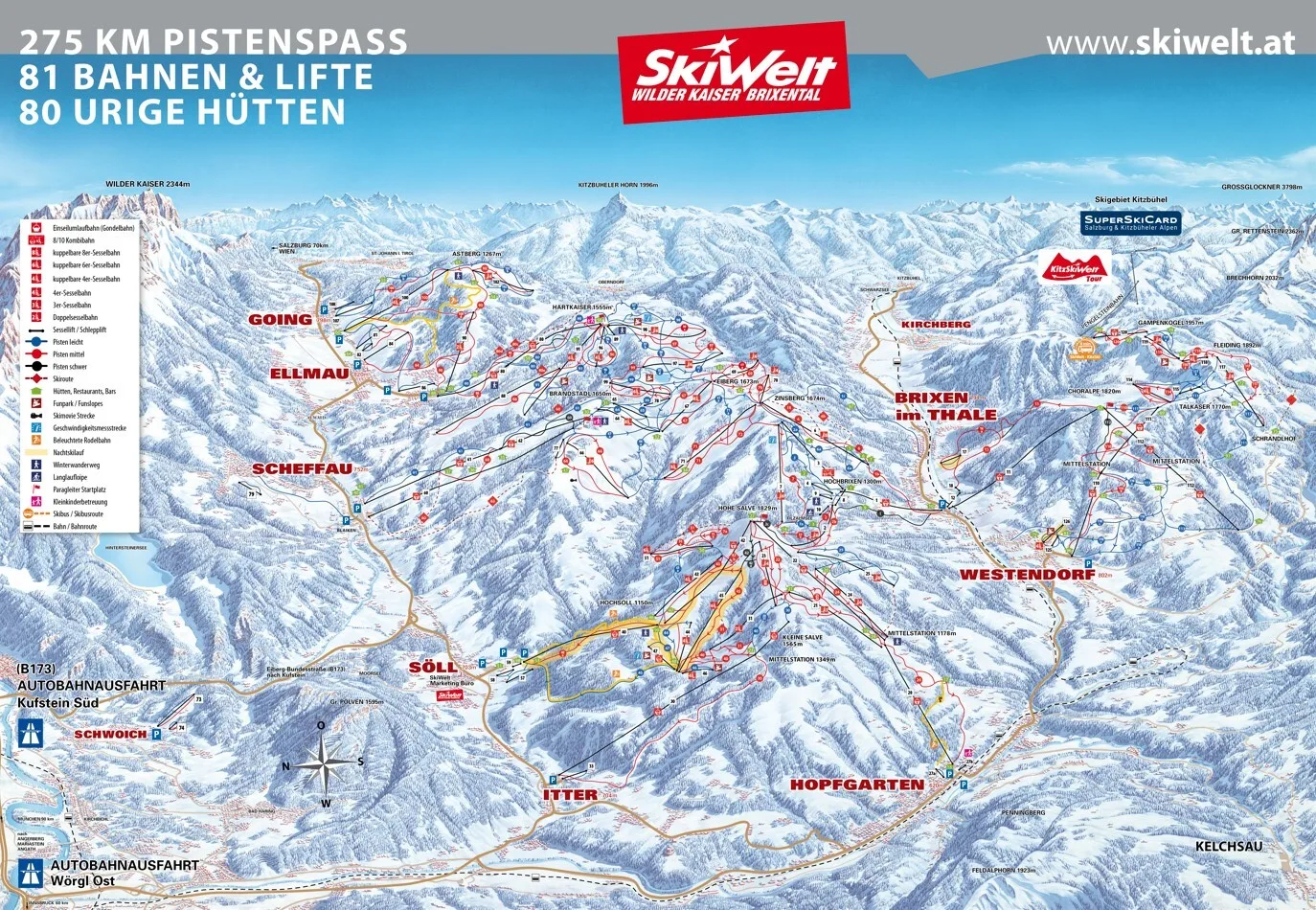 Схема склонов курорта Scheffau - SkiWelt