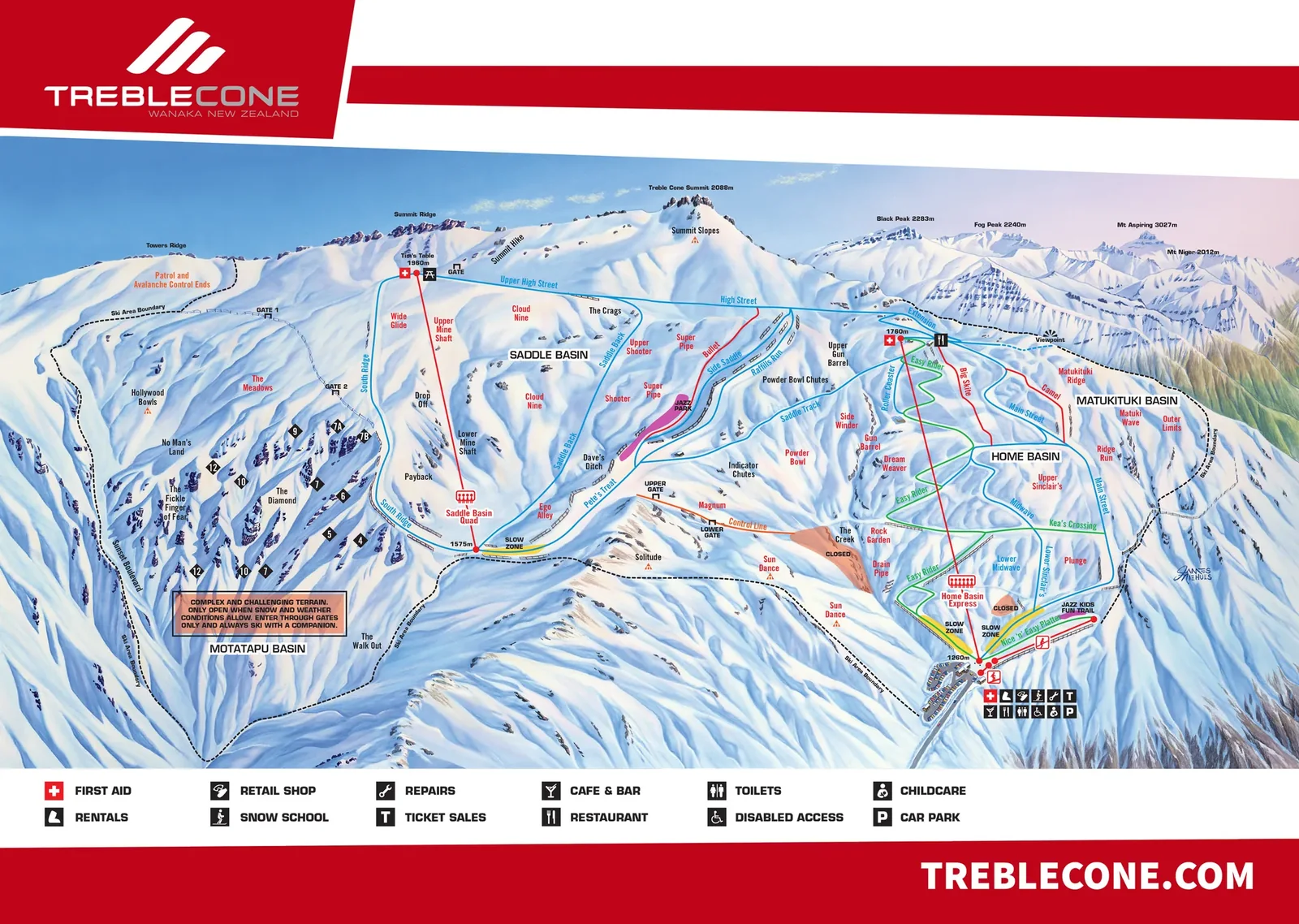 Treble Cone ski resort trail map